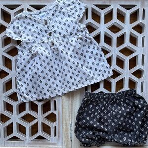 Carter's White Floral Top with Black Floral Bloomers Set